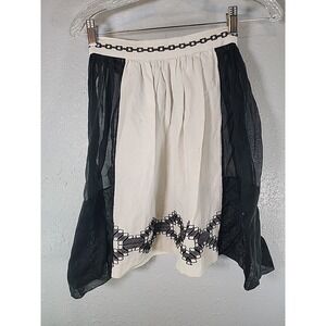 Vintage Embroidered Black‎ White Hostess Half Apron Shabby Cottage Retro MCM